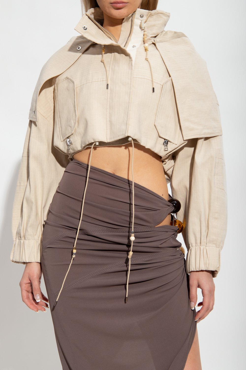 SchaferandweinerShops Japan - Beige 'Raphia' cropped hooded